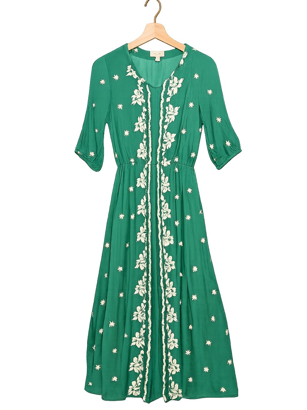 Sweet Salt Embroidered Boho Midi Dress | Emerald Green Coastal Cottagecore - Picture 2 of 11